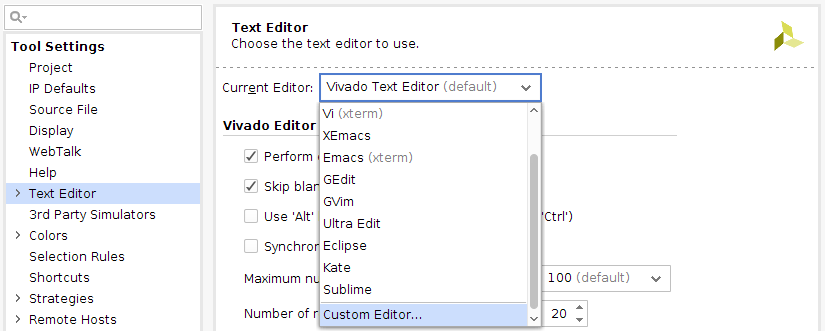 Configuring Sigasi Studio as default editor in AMD/Xilinx Vivado