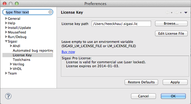 New License Preference Page