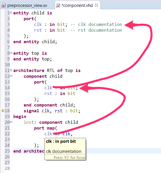 Entity comments in component (instantiation) hovers