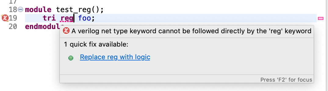 `reg` keyword is not allowed directly after a `net` type