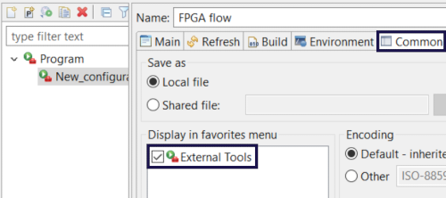 External tool config: common tab