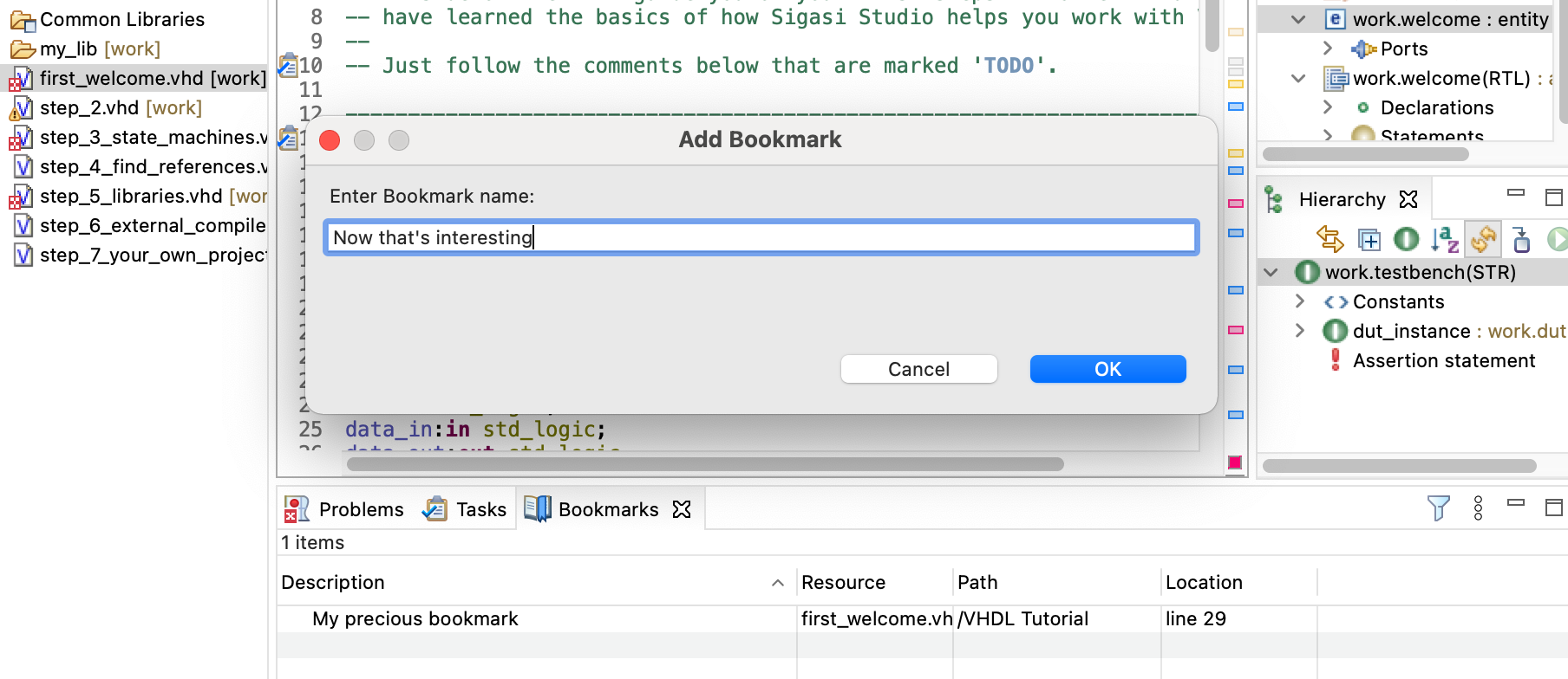 Bookmarks allow to remember relevant locations in the code base