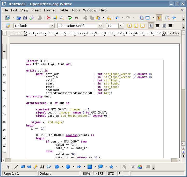 pretty printing VHDL screenshot
