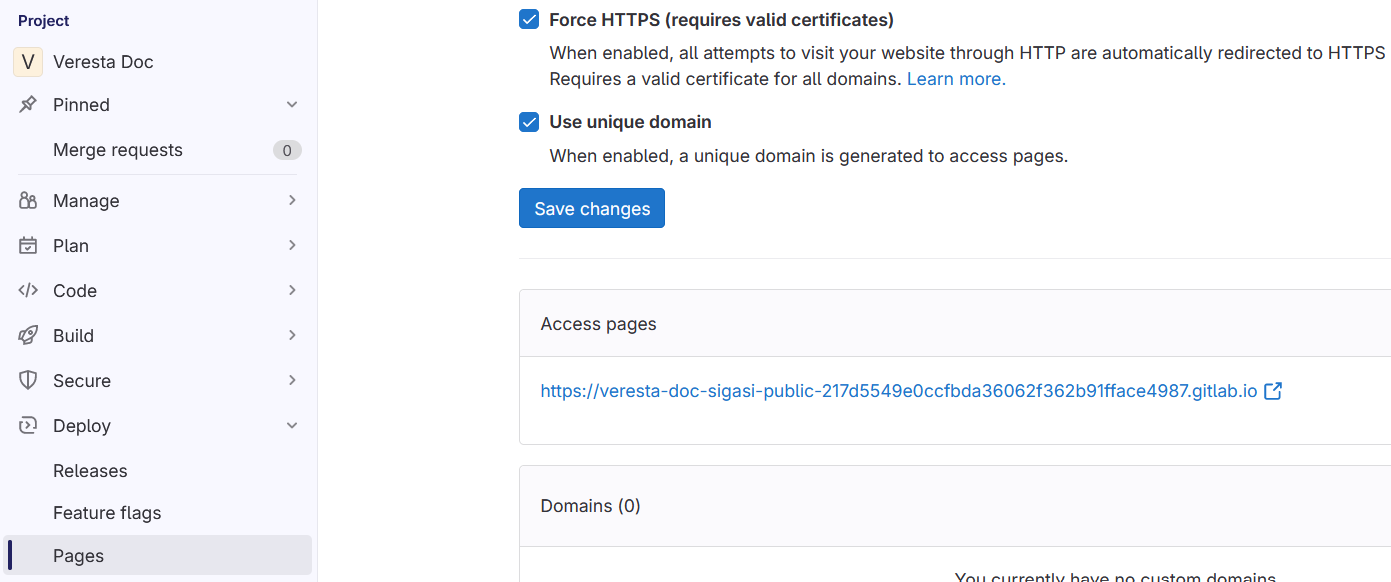GitLab Pages with link to generated documentation