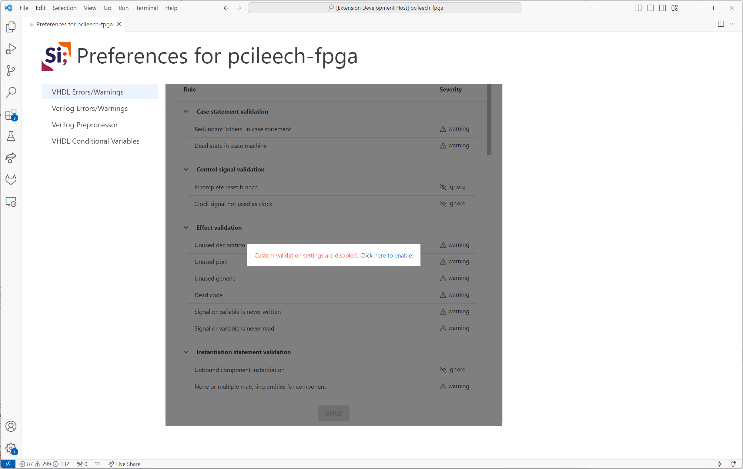 Sigasi Preferences View